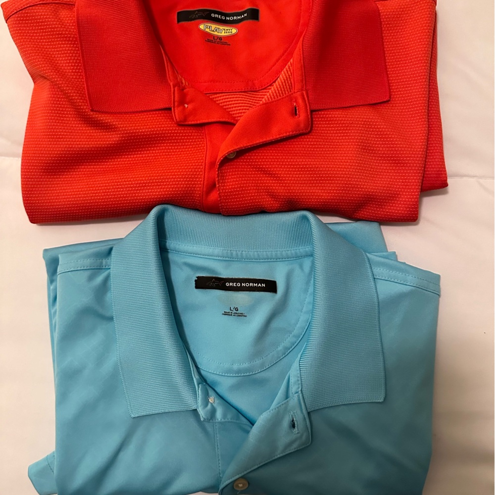 Two Greg Norman Men's Performance Golf Polo-